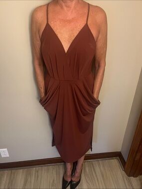 Spaghetti Strap Rust Brown Draped Midi Dress
BCBGeneration
New 
Never worn